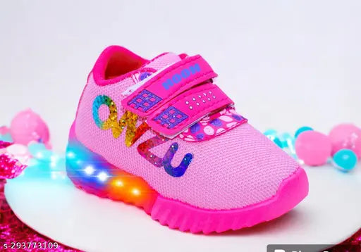 Stylish kids light shoes (canvas and rubber), breathable cotton blend with LED design, ideal for night outings, velcro closure, memory foam insole, unisex casual knitted shoes, suitable for boys and girls aged 0-5 years, made in India