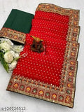 Georgette saree with attractive Bhandhini print, heavy sequins lace & Gotta piping - New Edition, single free size Indian saree with separate Bangalori silk blouse