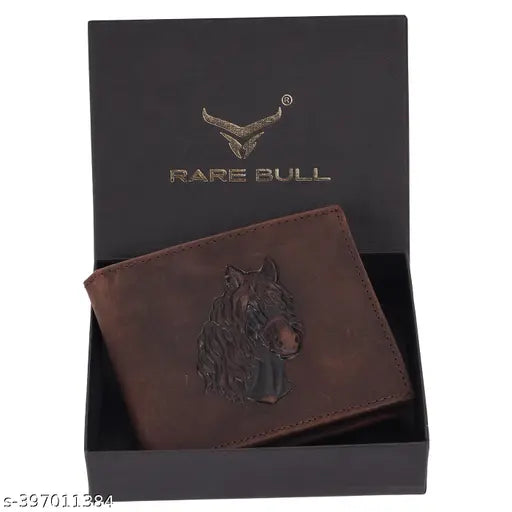 RARE BULL Leather RFID Wallet for Men - Pure leather wallet with 4 card slots, 2 cash compartments, 1 coin pocket, and 2 secret compartments. Perfect gift for men, made in India