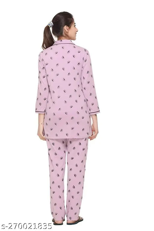 Women's cotton summer printed night suit set, all-over print, short sleeves, sizes S-5XL