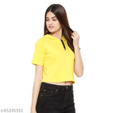 Yellow cotton blend long-sleeve t-shirt combo from #20CROPCOMBO, solid design on display. Sizes: S (36in/18in), M (38in/18in), L (40in/19in), XL (42in/19in). Made in India