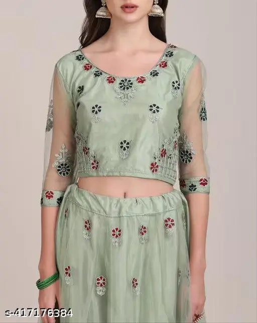 Elitevibe embroidered net Rajasthani bridal lehenga choli with dupatta, semi-stitched and adorned with chain cording