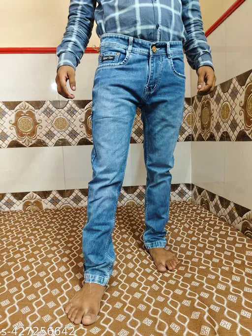 Cotton solid-colored Super View unique jeans, high-quality Indian denim for men's comfortable fit, size 28/30