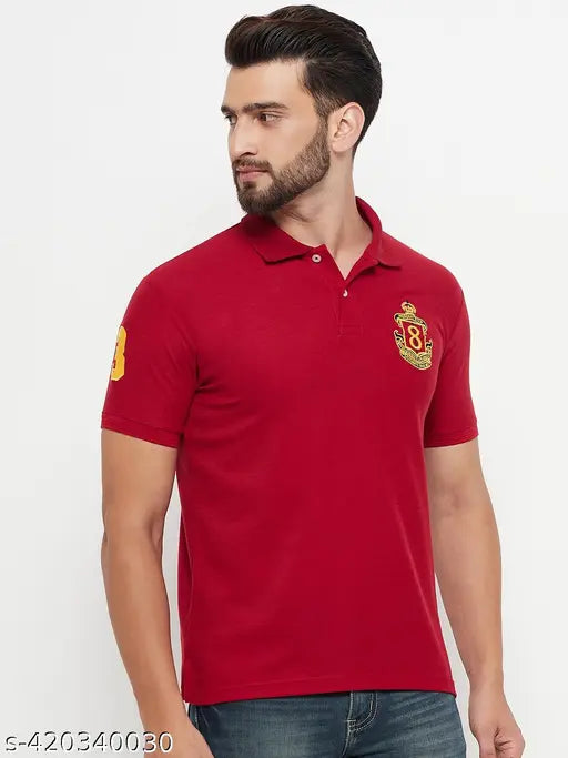 Cotton blend regular fit men's polo shirt with half sleeves, printed logo on chest, ideal for golfing in India