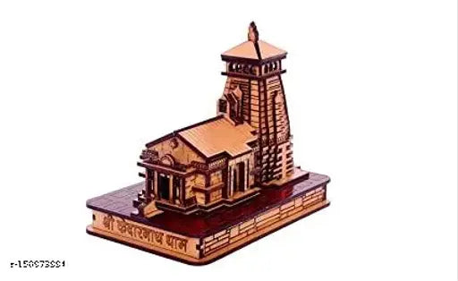 Handcrafted pine wood Kedarnath temple showpiece, intricate detailing, Indian artisanal souvenir, 10cmx5cmx7cm