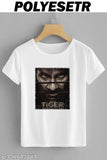 Printed net polyester tiger tee, short sleeves, vibrant and eye-catching