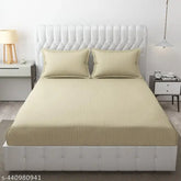 Beige striped cotton double bed sheet with pillow covers (90X100), ideal for adult summer use, made by Parinika Fabs. Add vibrancy to your bedroom decor