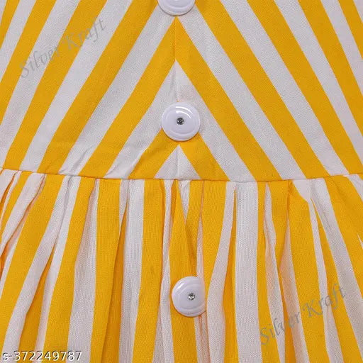 Yellow striped cotton sleeveless frock dress, perfect for kids aged 6-4 years, Indian origin