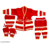 Woolen colorblocked net winter frock for newborn girls, 9-12 months, Indian origin
