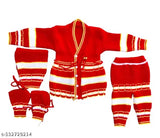 Woolen colorblocked net winter frock for newborn girls, 9-12 months, Indian origin