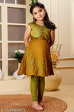 Cotton Burbn Kurti & Churidar Leggings - Stylish A-line top with sleeveless design, perfect for smart casual occasions. Comes in three colors: yellow, blue, green. Quality Indian-made cotton set
