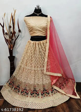 Embroidered semi-stitched net lehenga set, India