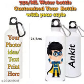 Personalized/Customised printed water bottle, 750ml sports bottle. Can print any photo or text for birthday, anniversary, and other occasions gifts. Aluminium, leak-proof design, BIS/ISI certified. White color, 7cm breadth, 23.5cm height, 7cm length, 100g weight. Made in India
