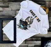 White men's Free Fire printed polyester round neck half sleeve T-shirt, vibrant gaming design