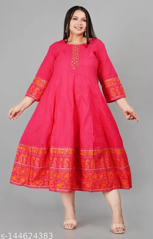 Cotton petite kurti, solid combo, three-quarter sleeves, Indian fashion for M-XXXL sizes (M: 39in/45in, L: 41in/45in, XL: 43in/46in, XXL: 45in/45in, XXXL: 44in/44in)