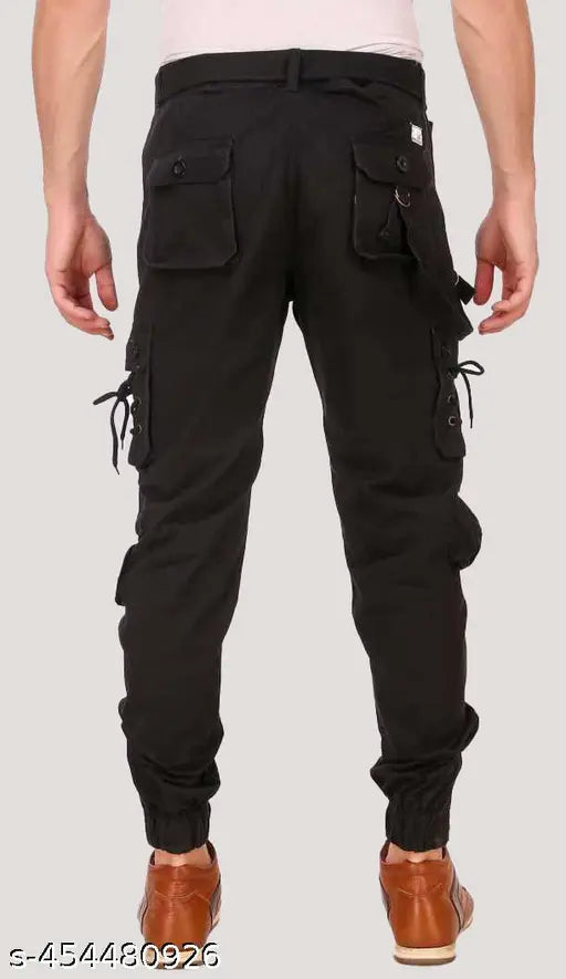 Men's cotton blend solid cargo jeans, featuring waist sizes 28, 30, 32, 34, 36 & free size. Made in India