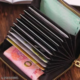 Leather 9-slot vertical credit/debit card holder wallet, solid design for men and women. Brown imported leather accessory with zipper coin purse