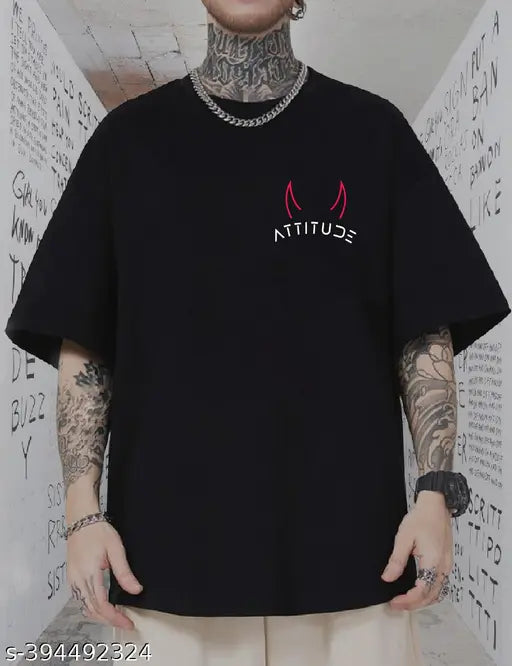 Men's black cotton graphic printed oversized t-shirt, ideal for casual wear or sports activities. Made by Hiden Brooks in India." (109 characters)