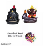 Poly resin Lord Ganesha Smoke Backflow & Adiyogi combo with free 20 pcs backflow cones, Indian handcrafted incense holder set