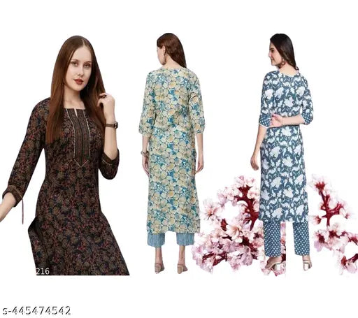 Women's three-quarter sleeve printed top & bottom set, colorful Indian fashion wear for casual outfits