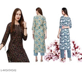 Women's three-quarter sleeve printed top & bottom set, colorful Indian fashion wear for casual outfits