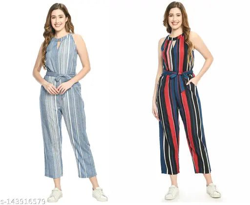 Multicolor crepe jumpsuit by AREEBA FASHION, printed net pattern for women's L & XL sizes (38in bust, 57in length, 32in waist / 40in bust, 58in length, 34in waist). High-quality, affordable Indian fashion