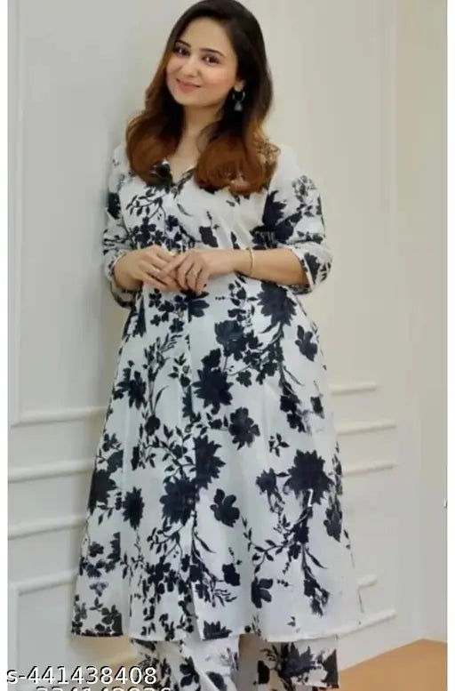 Rayon three-quarter sleeve New Kurti Set with Palazzos, stylish printed net women's clothing from India