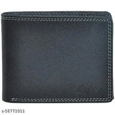 Black leather men's wallet, solid pattern, 2 compartments, free size (12cm x 8cm), India-made