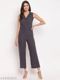 Grey polyester sleeveless Mayra partywear jumpsuit for women, solid net pattern, XS size (bust: 40in, length: 39in, waist: 30in), India-made