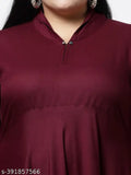 Maroon plus size rayon kurti with V-neck and three-quarter sleeves, ideal for Indian fashion