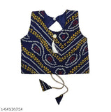 Elegant satin-bandhani print kid's lehenga choli set, net dupatta with lace detail, for special occasions and festive seasons