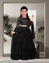Semi-stitched, ruffle embroidered lehenga choli for kids - 100% good material, suitable for ages 2-3 to 15 years
