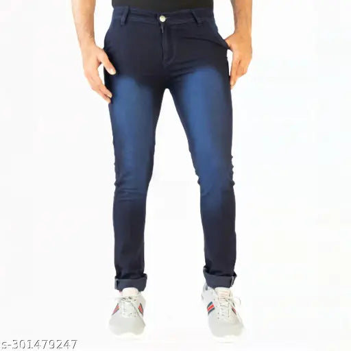 Dyed/washed denim Trendzo men's casual jeans, modern fit for sizes 24, 28 (waist 28in, length 39in), 30 (waist 30in, length 39in), and 32