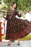 Vibrant multi-color Rayon long-tiered kurti with embroidered yoke and tassels, three-quarter sleeves, printed pattern. Available in various sizes (S-XXXXL). Indian origin