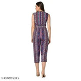 Printed crepe sleeveless jumpsuit for women, trendy and stylish from Alif Enterprises, India