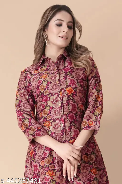 Cotton blend woman's co-ord set (3xL), three-quarter sleeve printed kurta with palazzos, magic foil print on display