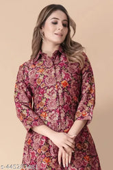 Cotton blend woman's co-ord set (3xL), three-quarter sleeve printed kurta with palazzos, magic foil print on display