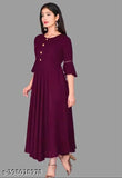 Stylis Wine Rayon Flared Anarkali Kurta for Women, solid, three-quarter sleeves, perfect for casual outings and special gatherings, made in India