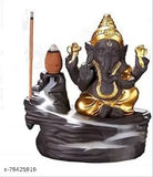 Handcrafted poly resin Ganesh water fountain incense burner, features backflow smoke effect and includes 10 incense cones, perfect for home decor or spiritual spaces