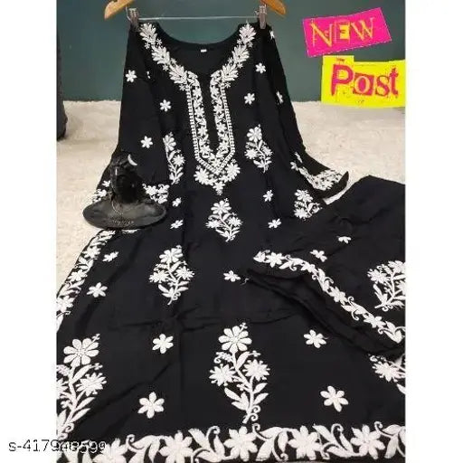 Chikankari rayon kurta and palazzo set, embroidered net Indian ethnic wear for women, multiple sizes available