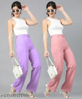 Trendy cotton-blend solids trouser set, fashionable women's outfit in sizes 26 to 34 (India origin)