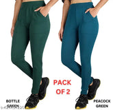 Cotton blend solid color KARARO Women's mid-waist yoga/jeggings pack of 2 - ideal for workouts or casual wear, size 26-32 inch