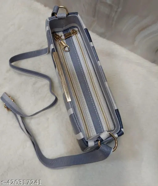 Striped net PU slingbag, free size, women's fashion accessory from India