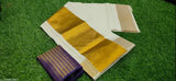 Handcrafted Kerala Kasavu plain silk saree with embellished blouse, free size, India origin