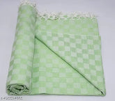 Bhagalpuri cotton blend checked AC chadar in dull green, ideal for comfortable sleep in any season