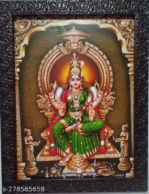 Synthetic resin, 13x10 inch Goddess Bhuvaneshwari Amman photo frame, Indian temple decor