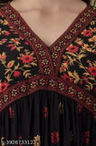 Black rayon Anarkali kurti, floral printed ethnic wear gown Middi for women, trendy new stylish design