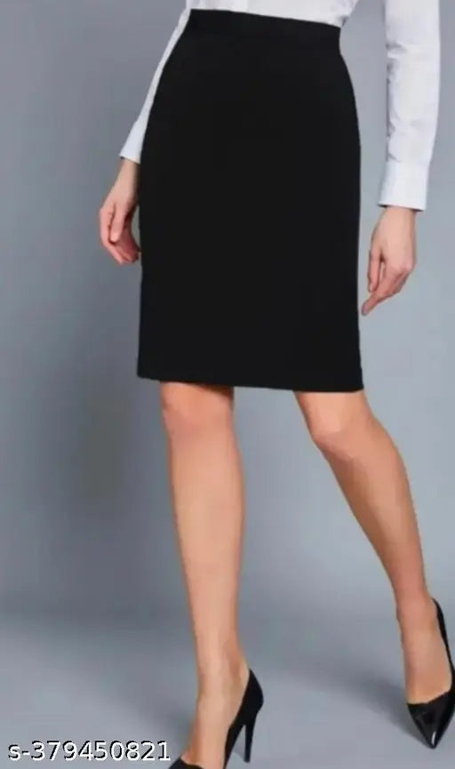 Cotton blend solid pencil skirt, perfect for casual wear or office attire, available in sizes 26-32 inches