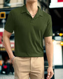 Striped lycra short-sleeve premium t-shirt for men, made in India - size M: chest 38in, length 27in