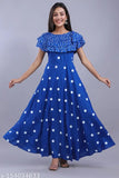 Rayon polka dot anarkali kurti, short-sleeved printed Indian outfit in size XXL (54 in)